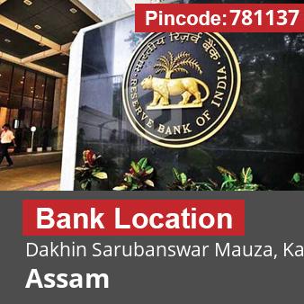 Pincode 781137 Bank Dakhin Sarubanswar Mauza, Kamrup, Assam