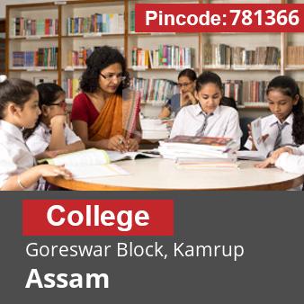 Pincode 781366 College Goreswar Block, Kamrup, Assam